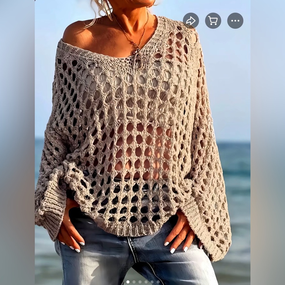 Women’s large khaki all season hollow out knit sweater brand new